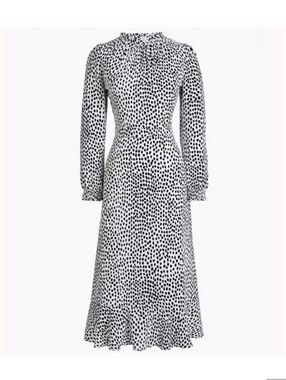 J. Crew Factory Black and White Dot-Print Long Sleeve Midi Dress